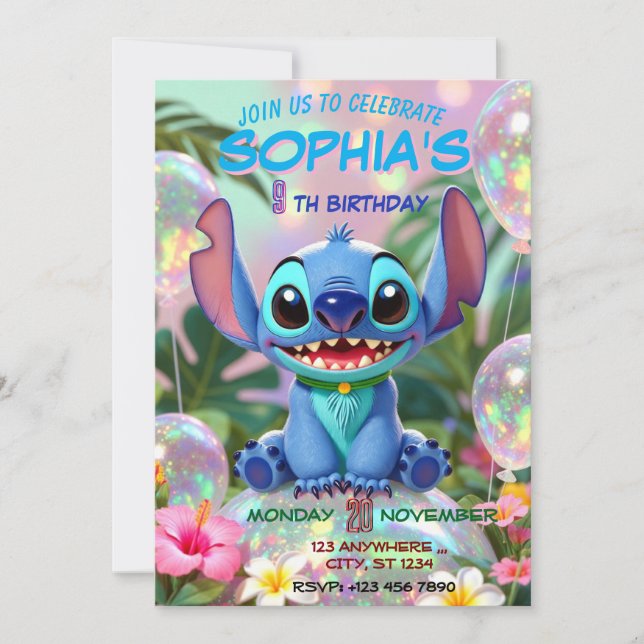 Convites Stitch Birthday Invitation Template (Frente)