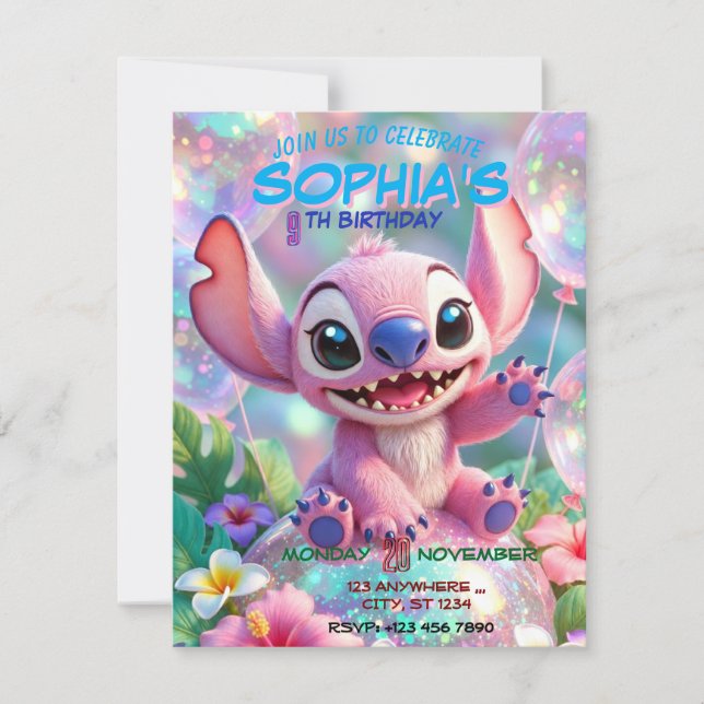 Convites Stitch Birthday Invitation Template (Frente)
