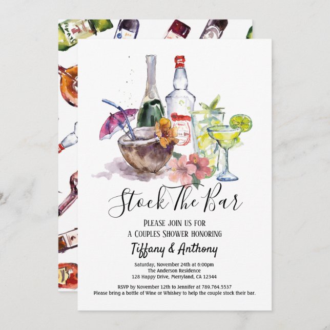 Convites Stock A Festa de noivado Tropical Do Bar (Frente/Verso)