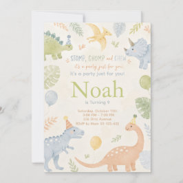 Convites Stomp Chomp And Chew Dinosaur Invitation Editable