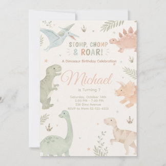 Convites Stomp Chomp And Roar Dinosaur Invitation Editable