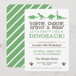 Convites Stomp, Chomp Growth & Roar, Festa de aniversário d