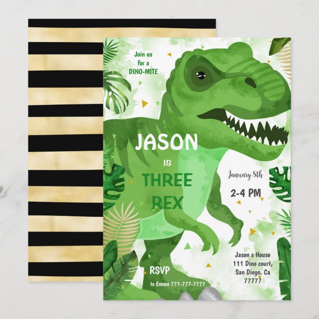 Convites STOMP CHOMP O Dinossauro Aniversário (Frente/Verso)