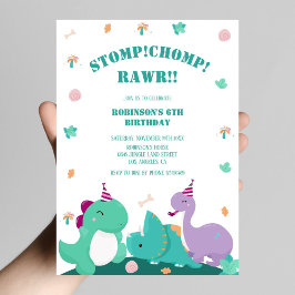 Convites Stomp Chomp Rawr Cute Dinosaur Aniversário