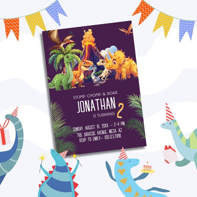 Convites Stomp Chomp Roar Dinosaur Aniversário (Criador carregado)