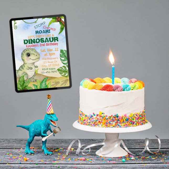 Convites Stomp, Chomp, Roar, Dinosaur Watercolor Birthday (Criador carregado)