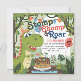 Convites Stomp Chomp Roar dinossauro um aniversário de saur