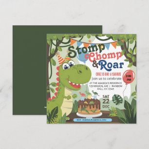 Convites Stomp Chomp Roar dinossauro um aniversário de saur