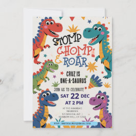 Convites Stomp Chomp Roar dinossauro um aniversário de saur