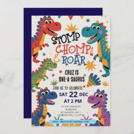 Convites Stomp Chomp Roar dinossauro um aniversário de saur