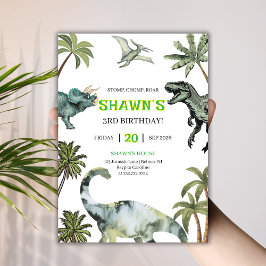 Convites Stomp, Chomp, Roar! Partido aniversário de 3 anos 