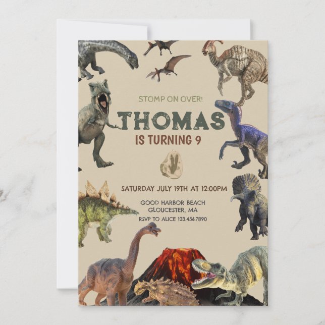 Convites Stomp sobre Dino Birthday (Frente)