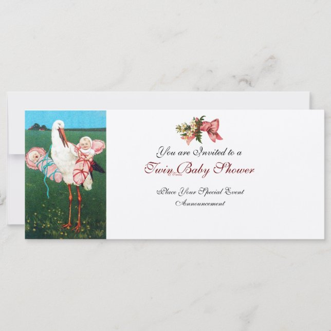 Convites STORAGE TWIN BABY GIRL CHÁ Champagne Metálico (Frente)