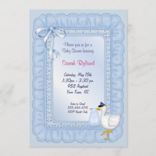 Convites Stork Baby Invite - Azul
