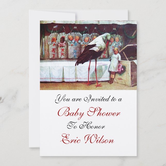 Convites STORK CHÁ DE FRALDAS 3, metal de champanhe (Frente)