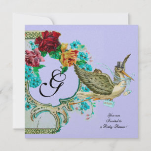 Convites STORK CHÁ DE FRALDAS 3 MONOGRAM champanhe branco