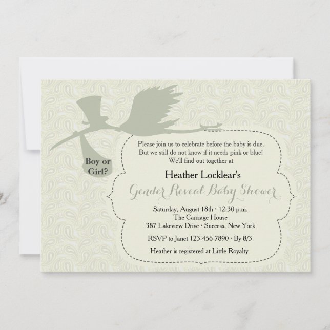 Convites Stork está no caminho do Chá de fraldas de revelaç (Frente)