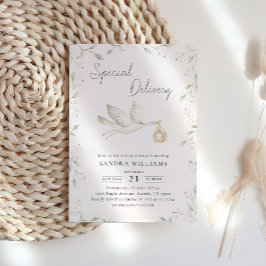 Convites Stork Greenery Chá de fraldas