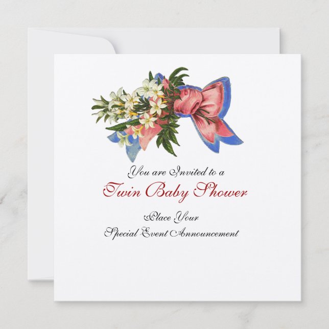 Convites STORK TWIN CHÁ DE FRALDAS, champanhe metálico (Frente)