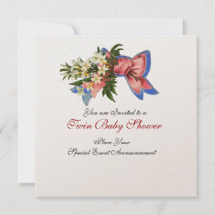 Convites STORK TWIN CHÁ DE FRALDAS, champanhe metálico