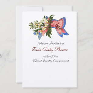 Convites STORK TWIN CHÁ DE FRALDAS, champanhe metálico