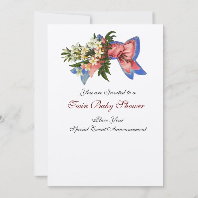 Convites STORK TWIN CHÁ DE FRALDAS, champanhe metálico (Frente)