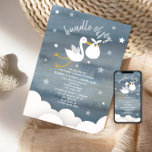 Convites Storm com Chá de fraldas White Bundle Stars<br><div class="desc">Um convite de chá de fraldas com uma cor azul-escura inspirado em fundo com texto branco cercado por estrelas e ilustrações de nuvens brancas e uma cegonha com molho branco. Personalize com detalhes da sua ocasião.</div>