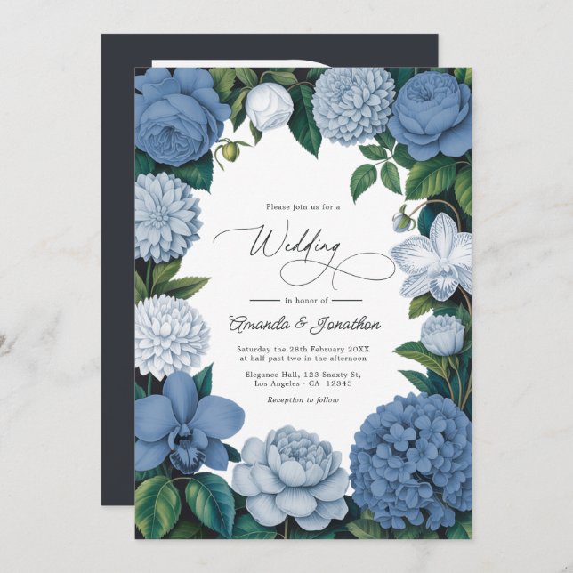Convites Stormy Blue, Steel Mist & Winter Pearl Wedding (Frente/Verso)