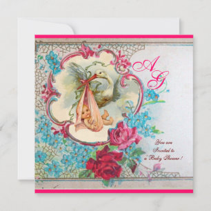 CONVITES STORY BABY GIRL CHÁ PINK BLUE FLOROGRAMA AZUL