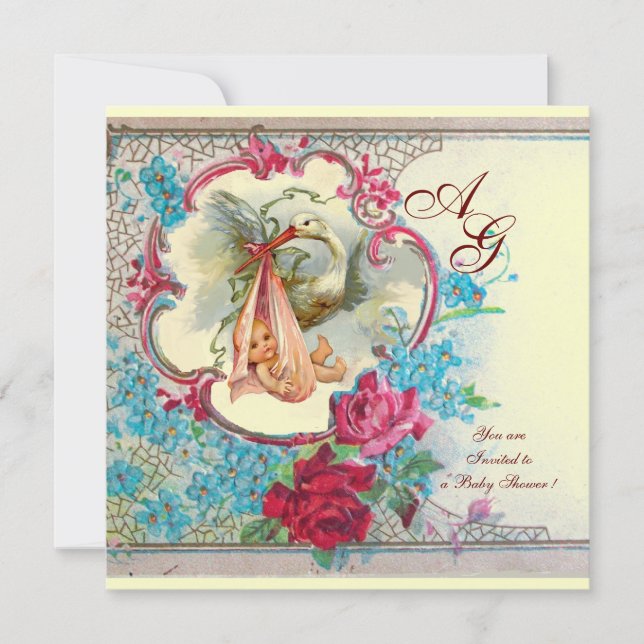 CONVITES STORY BABY GIRL CHÁ PINK BLUE FLOROGRAMA AZUL (Frente)