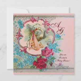 CONVITES STORY BABY GIRL CHÁ PINK BLUE FLOROGRAMA AZUL