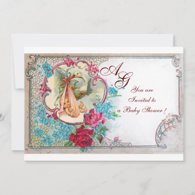 CONVITES STORY BABY GIRL CHÁ PINK BLUE FLOROGRAMA AZUL (Frente)