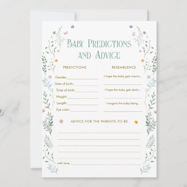 Convites Story Book Baby Shower Baby Predictions Game Card (Frente)