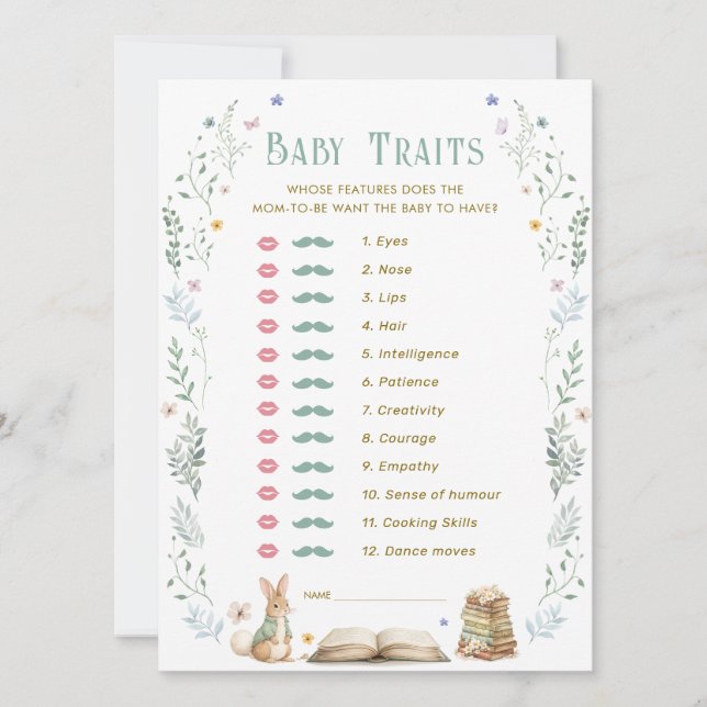 Convites Story Book Baby Shower Baby Traits Game Card (Frente)