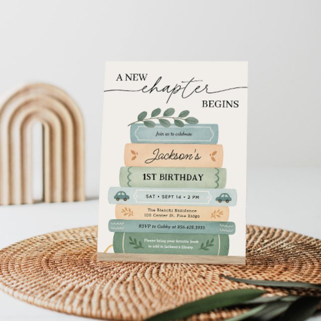 Convites Storybook Birthday Um Novo Capítulo Começa (Criador carregado)