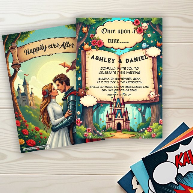 Convites Storybook Forest Woodland Castle Fairytale Wedding (Criador carregado)