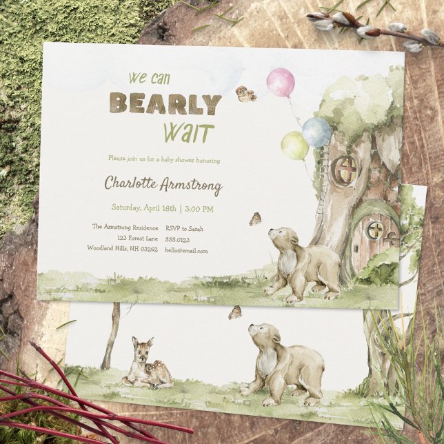 Convites Storybook Treehouse Bearly Wait Baby Shower (Storybook Treehouse Bearly Wait Baby Shower Invitation ©Susanne Sachers - Sunny Mind 🌞)