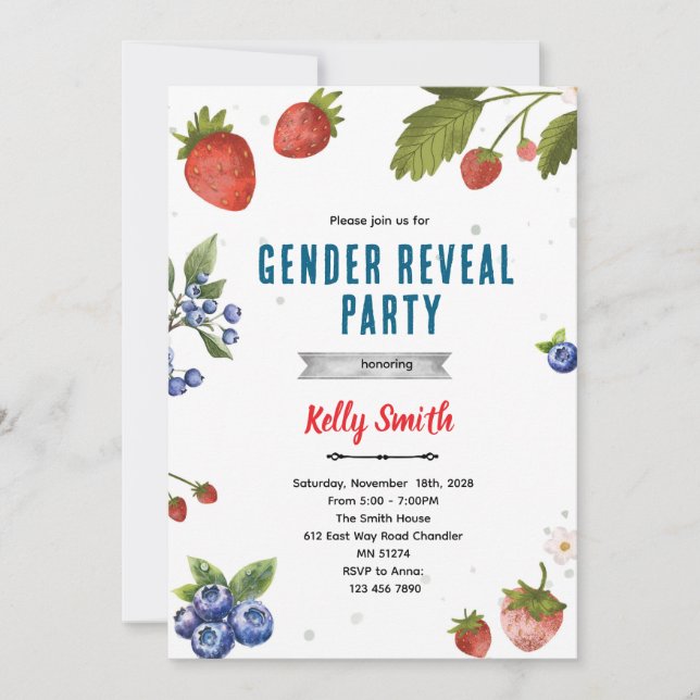 Convites Strawberries and Blueberries Gender Reveal invite (Frente)