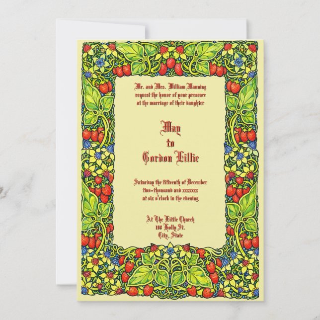 Convites Strawberries Fruit & Floral Border Wedding (Frente)