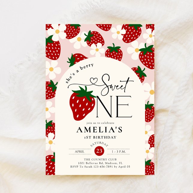 Convites Strawberry 1st Birthday Berry Sweet One (Criador carregado)