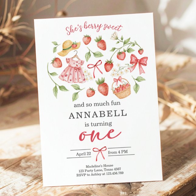 Convites Strawberry 1st Birthday Invite First Berry Sweet (Criador carregado)