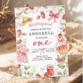 Convites Strawberry 1st Birthday Invite First Berry Sweet