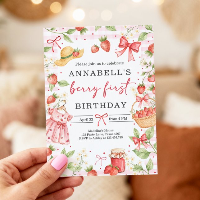 Convites Strawberry 1st Birthday Invite First Berry Sweet (Criador carregado)