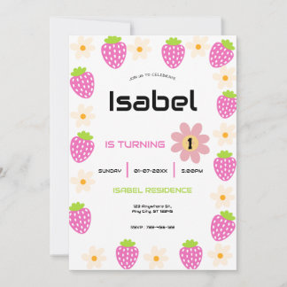 Convites Strawberry 1st Birthday Invite First Berry Sweet