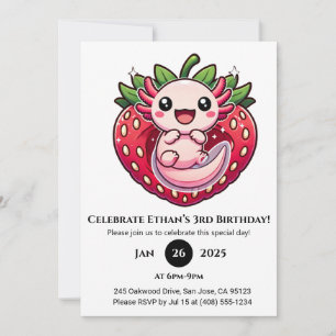Convites Strawberry Axolotl Joy Birthday