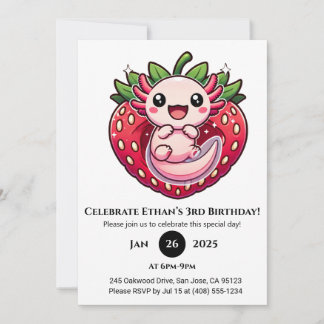Convites Strawberry Axolotl Joy Birthday