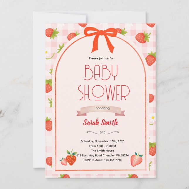 Convites Strawberry baby shower invitation  (Frente)