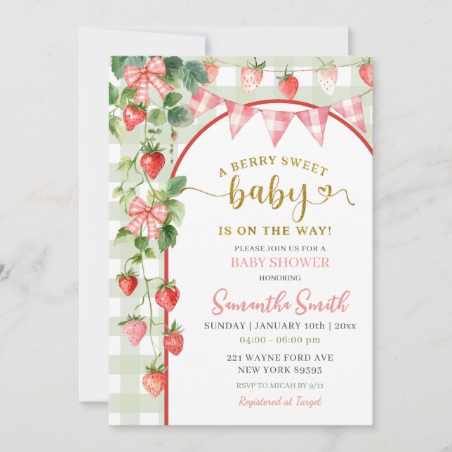 Convites Strawberry Baby Shower Invitation (Frente)