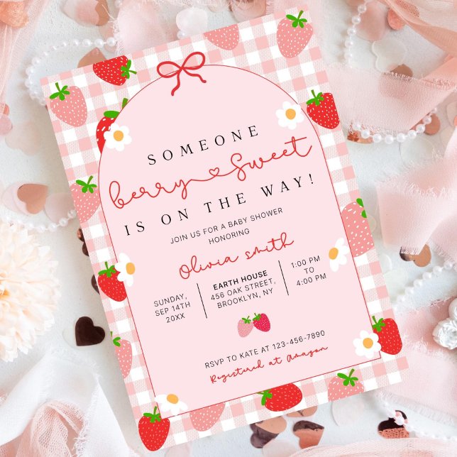 Convites Strawberry Baby Shower Invitation Template, Editab (Criador carregado)