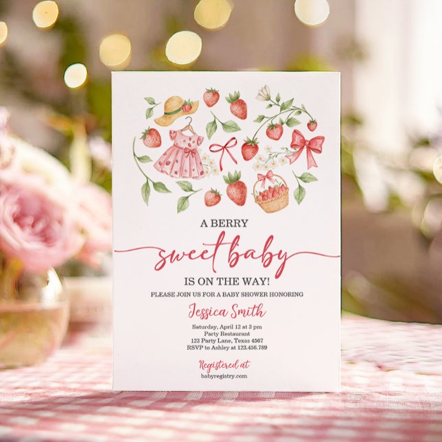 Convites Strawberry Baby Shower Invite Berry Sweet Baby (Criador carregado)